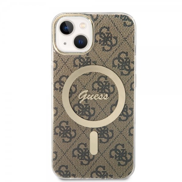 Guess iPhone 14 Cover 4G Pattern MagSafe Brun