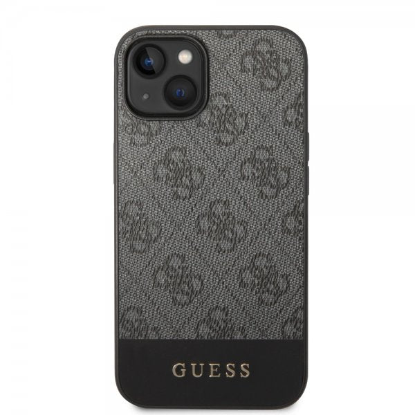 Guess iPhone 14 Cover Bottom Stripe Metal Logo Grå
