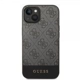 Guess iPhone 14 Cover Bottom Stripe Metal Logo Grå