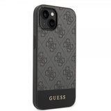 Guess iPhone 14 Cover Bottom Stripe Metal Logo Grå