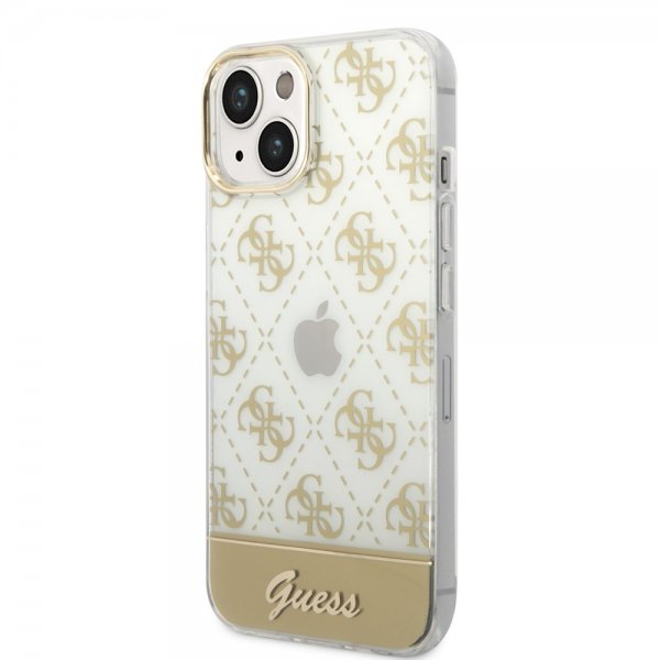 Guess iPhone 14 Cover Bottom Stripe Script Logo Guld