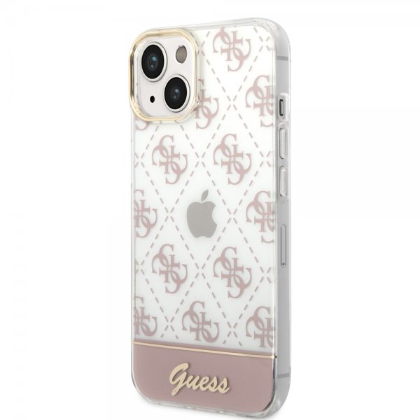 Guess iPhone 14 Cover Bottom Stripe Script Logo Rosa