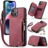 CaseMe iPhone 14 Cover C20 Kortlomme Lynlås Rød