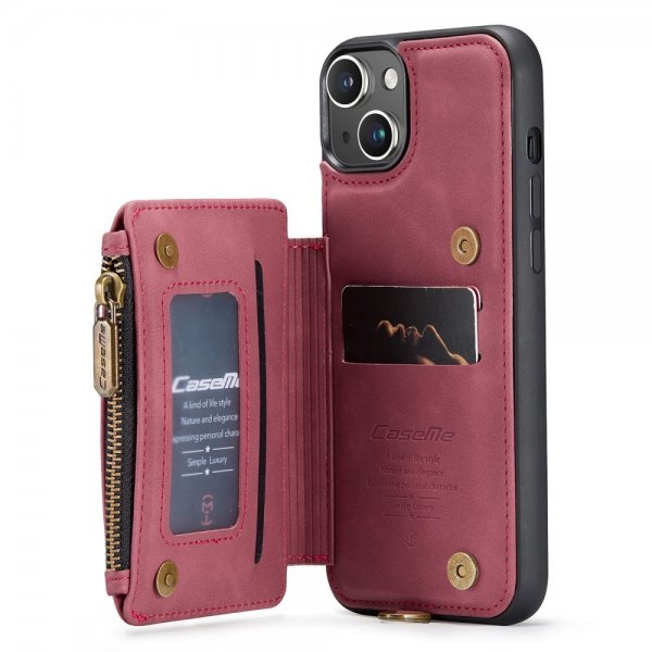 CaseMe iPhone 14 Cover C20 Kortlomme Lynlås Rød