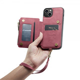CaseMe iPhone 14 Cover C20 Kortlomme Lynlås Rød