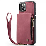 CaseMe iPhone 14 Cover C20 Kortlomme Lynlås Rød