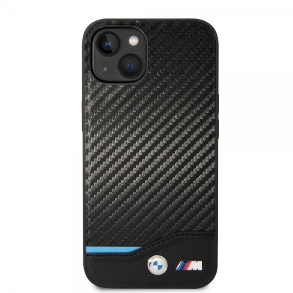 BMW iPhone 14 Cover Carbon Effect Printed Logo Sort