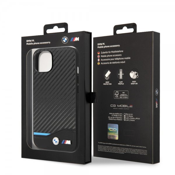 BMW iPhone 14 Cover Carbon Effect Printed Logo Sort
