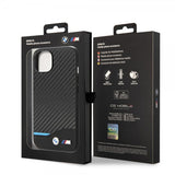 BMW iPhone 14 Cover Carbon Effect Printed Logo Sort