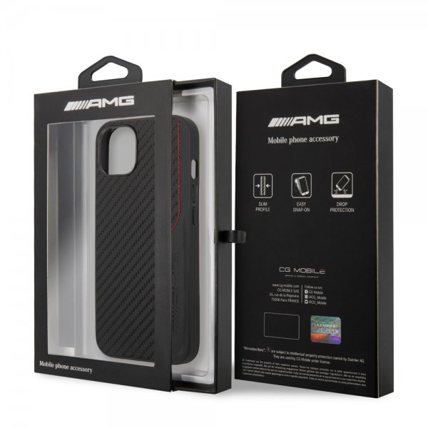 AMG iPhone 14 Cover Carbon Effect Stamped Logo Sort