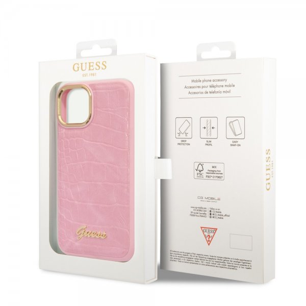 Guess iPhone 14 Cover Croco Rosa