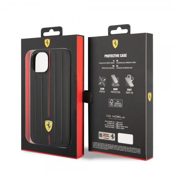 Ferrari iPhone 14 Cover Prægede Striber Rød