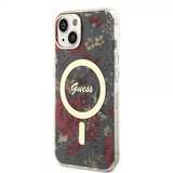 Guess iPhone 14 Cover Flower MagSafe Kaki