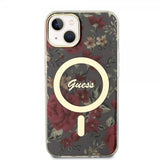 Guess iPhone 14 Cover Flower MagSafe Kaki
