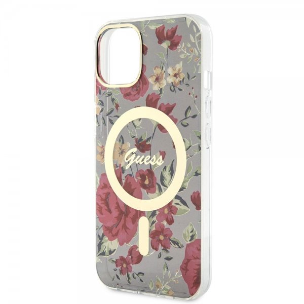 Guess iPhone 14 Cover Flower MagSafe Kaki