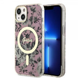 Guess iPhone 14 Cover Flower MagSafe Rosa