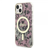 Guess iPhone 14 Cover Flower MagSafe Rosa