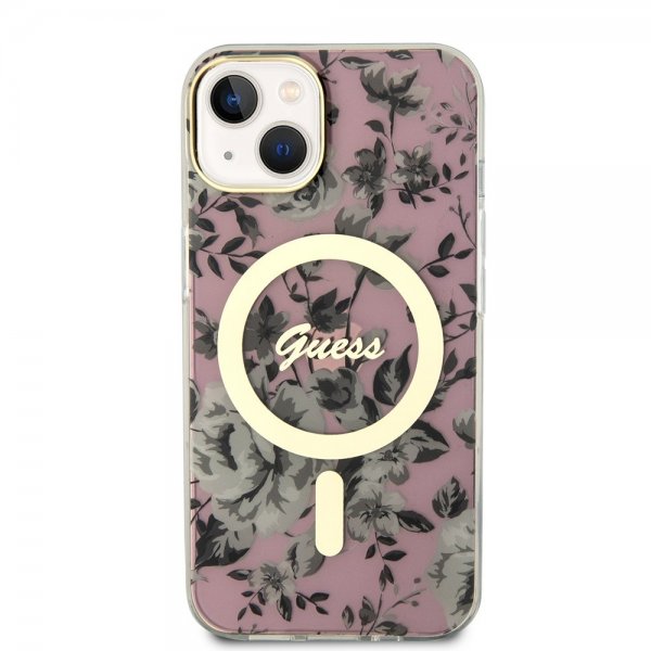 Guess iPhone 14 Cover Flower MagSafe Rosa