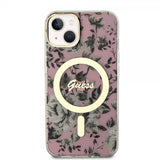 Guess iPhone 14 Cover Flower MagSafe Rosa