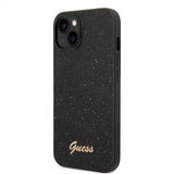 Guess iPhone 14 Cover Glitter Flakes Metal Logo Sort