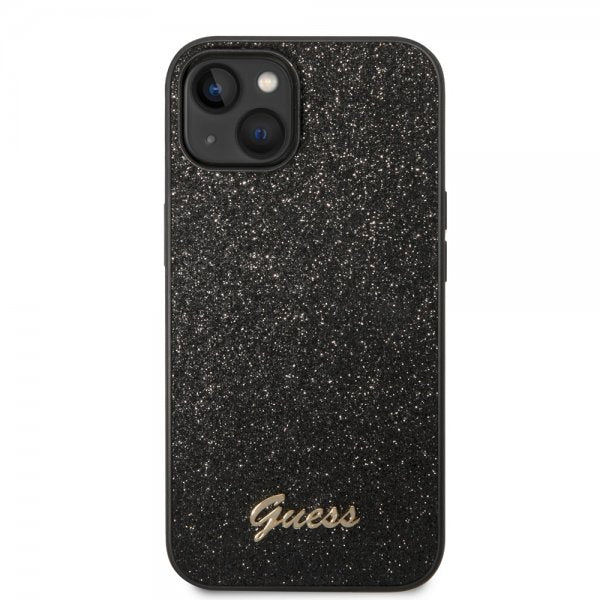 Guess iPhone 14 Cover Glitter Flakes Metal Logo Sort