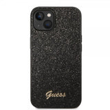 Guess iPhone 14 Cover Glitter Flakes Metal Logo Sort