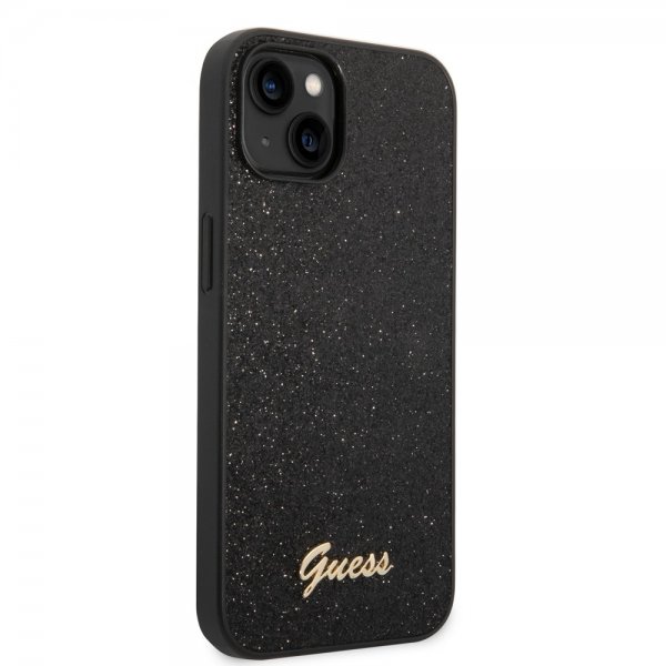 Guess iPhone 14 Cover Glitter Flakes Metal Logo Sort