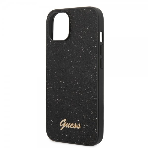 Guess iPhone 14 Cover Glitter Flakes Metal Logo Sort