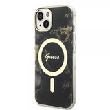 Guess iPhone 14 Cover Golden Marble MagSafe Sort