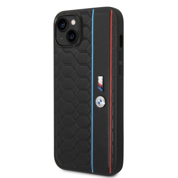 BMW iPhone 14 Cover Hexagonal Mønster Sort