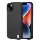 BMW iPhone 14 Cover Hot Stamp Metal Logo Sort
