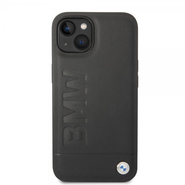 BMW iPhone 14 Cover Hot Stamp Metal Logo Sort