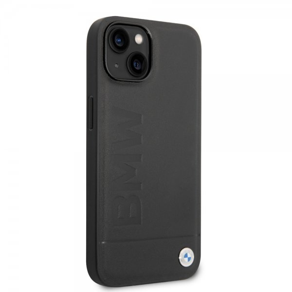 BMW iPhone 14 Cover Hot Stamp Metal Logo Sort