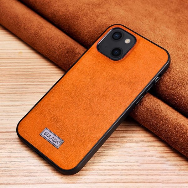 Sulada iPhone 14 Cover Lædertekstur Orange