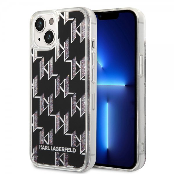 Karl Lagerfeld iPhone 14 Cover Liquid Glitter Monogram Sort