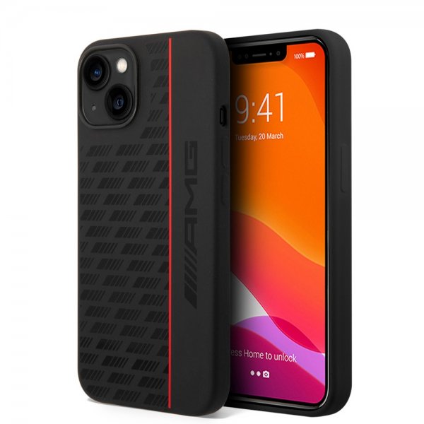 AMG iPhone 14 Cover Flydende Silikone Kulfiber Mønster Sort