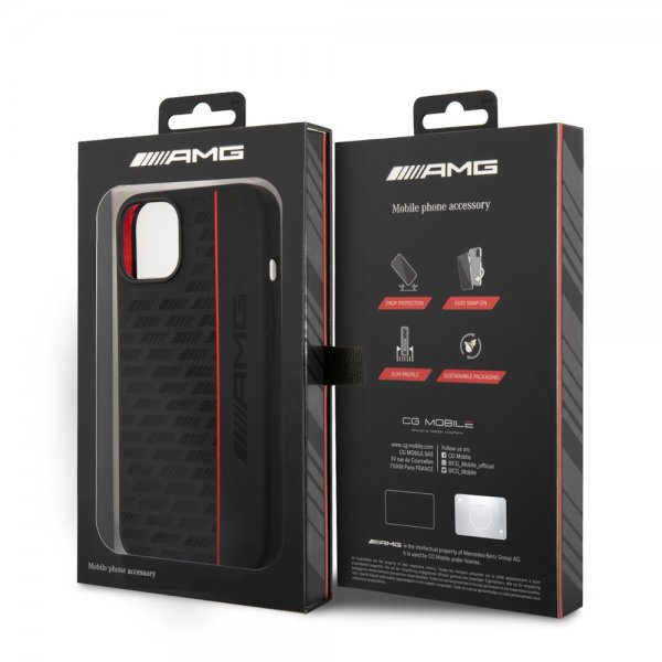 AMG iPhone 14 Cover Flydende Silikone Kulfiber Mønster Sort