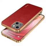 Sulada iPhone 14 Cover Litchi mønster Forgyldt kant Rød