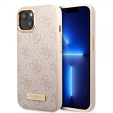 Guess iPhone 14 Cover Metal Plate Logo MagSafe Rosa