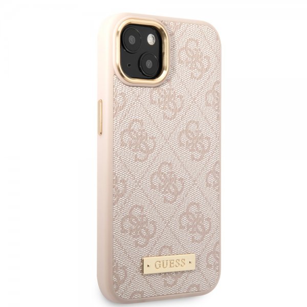 Guess iPhone 14 Cover Metal Plate Logo MagSafe Rosa