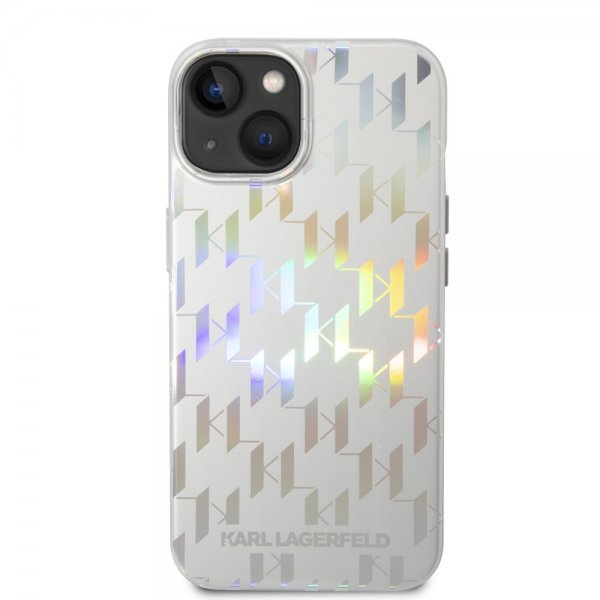 Karl Lagerfeld iPhone 14 Cover Monogram Iridescent Silver