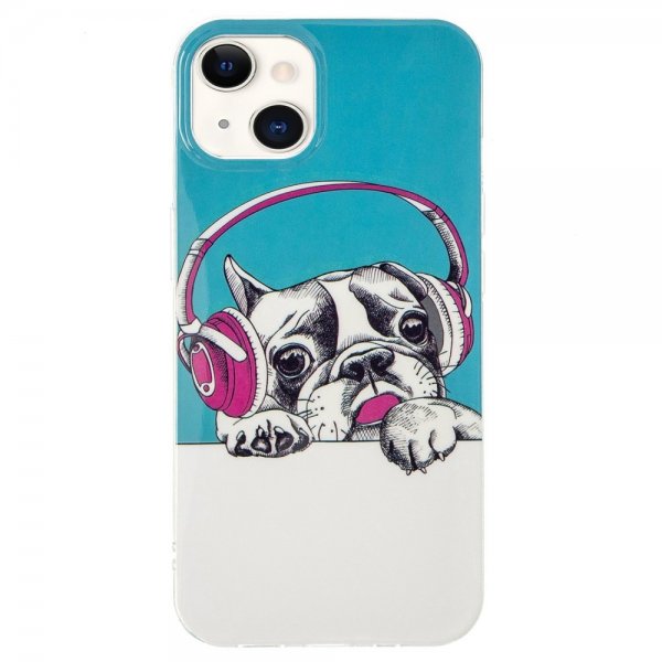 iPhone 14 Cover Motiv Hund med Høretelefoner