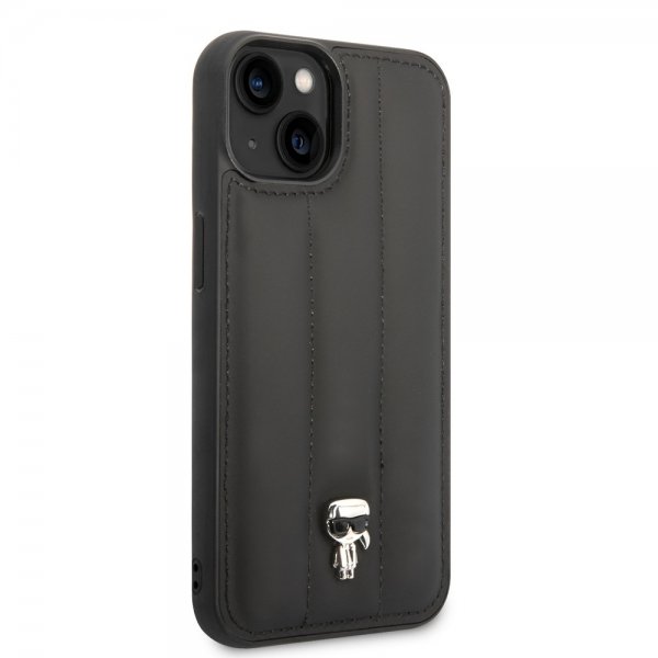 Karl Lagerfeld iPhone 14 Cover Quilted Nylon Puffy Case Ikonik Pin Sort