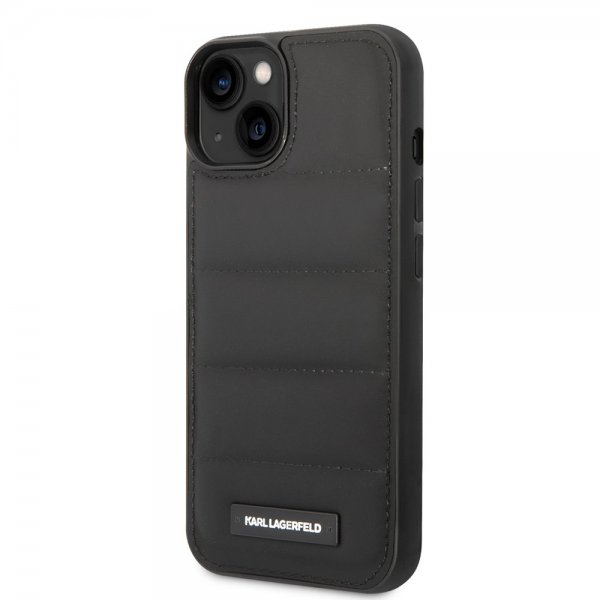 Karl Lagerfeld iPhone 14 Cover Quilted Nylon Puffy Case Logo Plate Sort