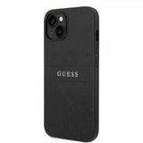 Guess iPhone 14 Cover Saffiano Metal Logo Stripes Sort