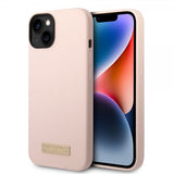 Guess iPhone 14 Cover Silikone Metalplade MagSafe Rosa