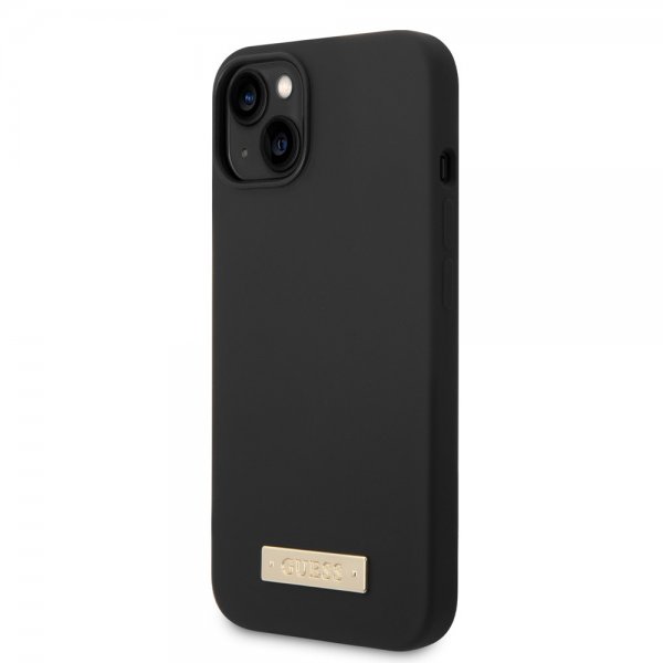 Guess iPhone 13 Cover Silikone Metalplade MagSafe Sort