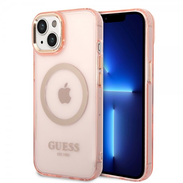Guess iPhone 14 Cover Translucent MagSafe Rose