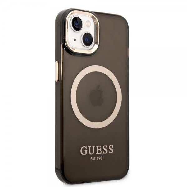 Guess iPhone 14 Cover Gennemsigtig MagSafe Sort