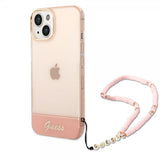 Guess iPhone 14 Cover Gennemsigtig med Rem Rosa